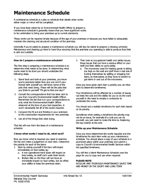 Maintenance Schedule for Food Premises