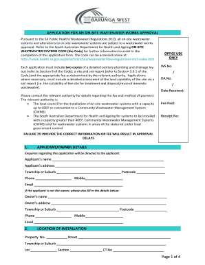 Application for On-Site Wastewater Works Approval