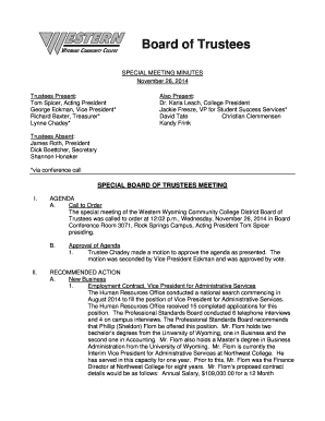 Example of minutes - SPECIAL MEETING MINUTES - westernwyomingedu