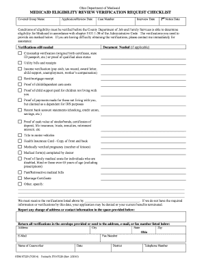 Ohio Medicaid Eligibility Verification Request Checklist