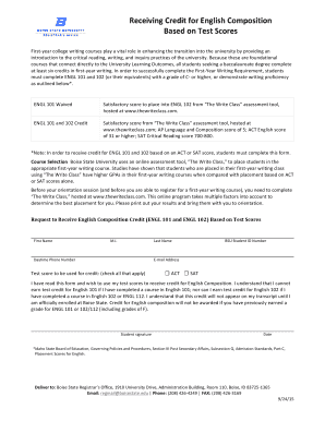 Request to Receive English Composition Credit Based on Test Scores