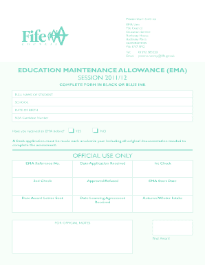 Education Maintenance Allowance Application Form