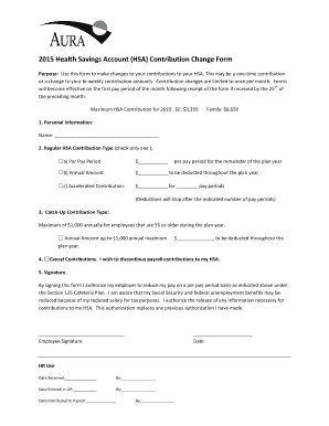 2015 Health Savings Account Contribution Change Form