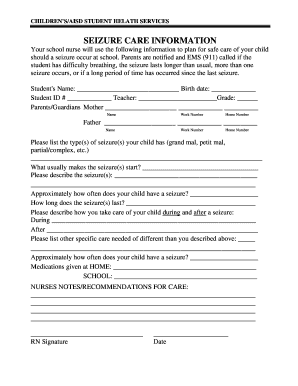 Seizure Care Information Form
