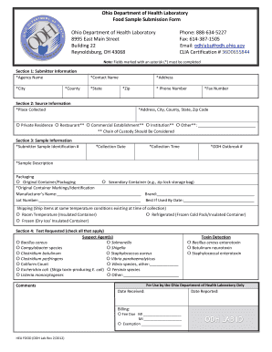 Ohio Food Sample Submission Form