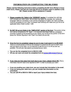 Oregon Worker's Compensation Claim Form 801