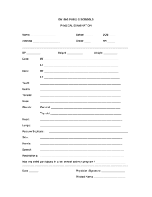 School Physical Examination Form