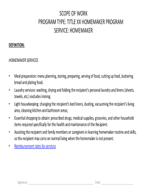 Title XX Homemaker Program Scope of Work