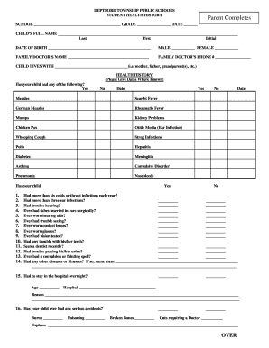 Student Health History Form