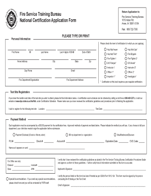 Fire Service Training Bureau National Certification Application Form