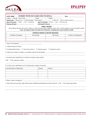 Epilepsy Insurance Application Form