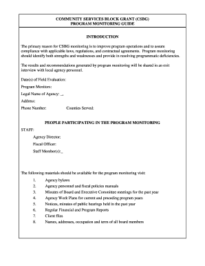 Community Services Block Grant Program Monitoring Guide