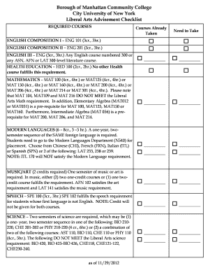 Liberal Arts Advisement Checklist