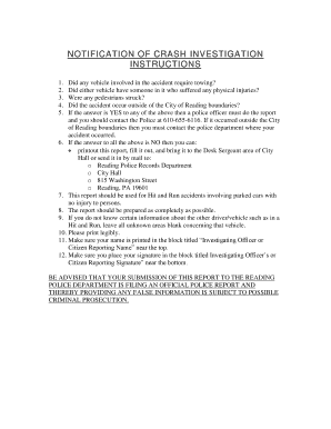 Non-Reportable Crash Notification Form