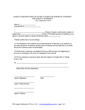 Agent Certification for Power of Attorney