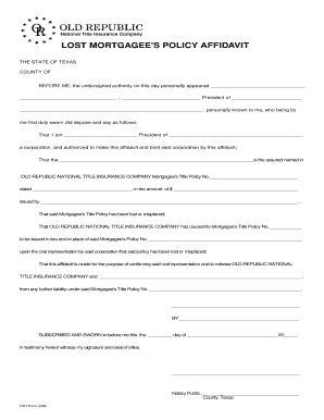 Lost Mortgagee's Policy Affidavit