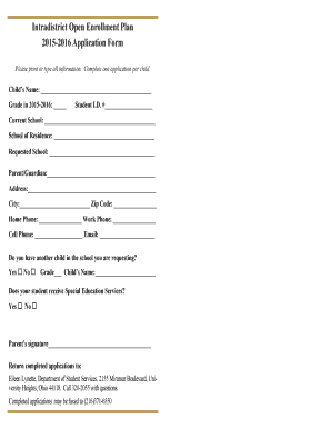 Intradistrict Open Enrollment Application Form