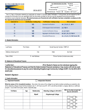 2014-2015 Verification Form for Financial Aid