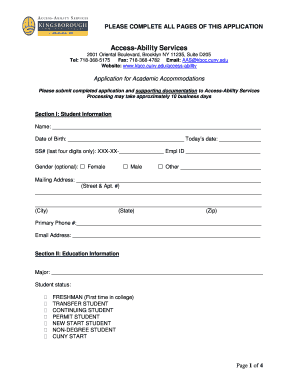 Application for Academic Accommodations