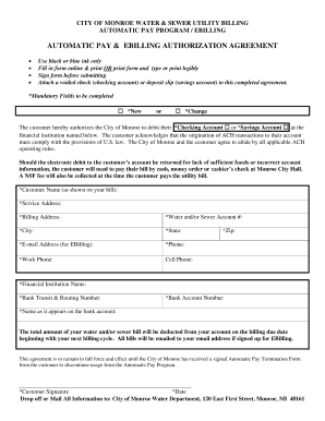 City of Monroe Water and Sewer Utility Billing Authorization Agreement