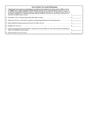 North Carolina Out-of-State Tax Credit Worksheet