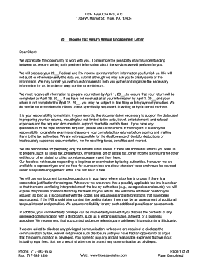 20__ Income Tax Return Annual Engagement Letter