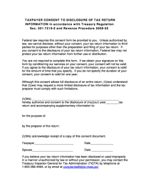 Taxpayer Consent to Disclosure of Tax Return Information