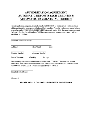 Authorization Agreement for ACH Credits and Debits