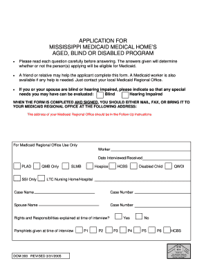 Mississippi Medicaid Application for Aged, Blind or Disabled
