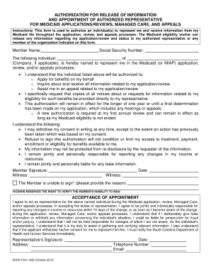 Authorization for Release of Information and Appointment of Authorized Representative for Medicaid