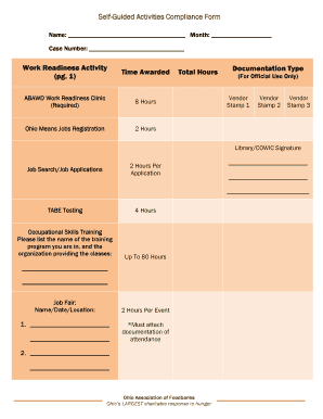 Ohio Food Assistance Work Readiness Compliance Form