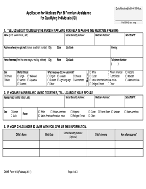 Application for Medicare Part B Premium Assistance