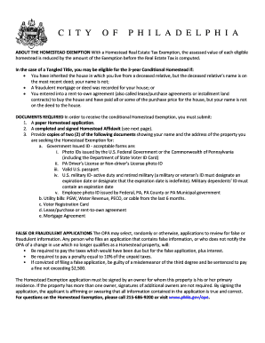 Philadelphia Homestead Exemption Application