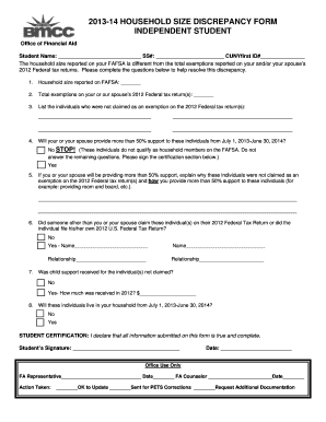 Household Size Discrepancy Form