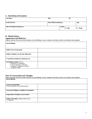 Presentation judgement sheet - A Identifying Information B Mental Status Appearance