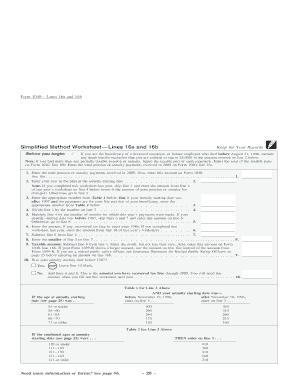 IRS Form 1040 Annuity Worksheet