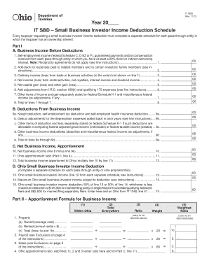 Ohio Small Business Investor Income Deduction Schedule