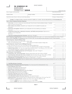 PA Schedule UE Employee Business Expenses Form