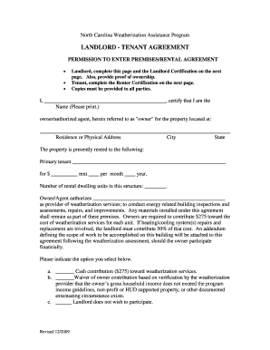 North Carolina Weatherization Assistance Program Landlord Tenant Agreement
