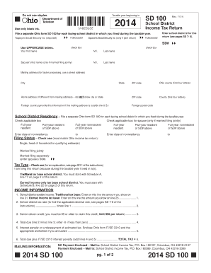 Ohio School District Income Tax Return Form SD 100