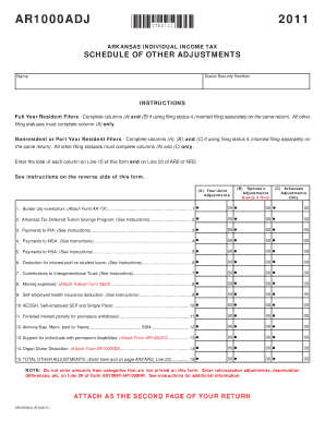 Arkansas Individual Income Tax Schedule of Other Adjustments