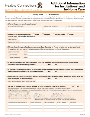 South Carolina Nursing Home and In-Home Care Eligibility Form