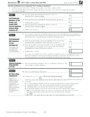 2011 IRS Earned Income Credit Worksheet