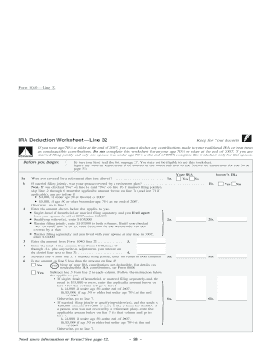 IRA Deduction Worksheet for Form 1040