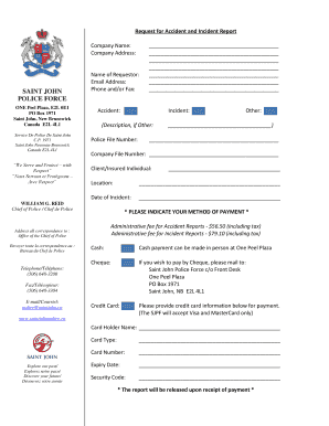 Saint John Police Accident and Incident Report Request