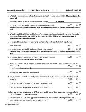 Utah State University Transfer Admission Form
