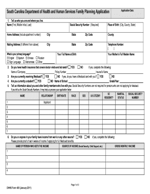 South Carolina Family Planning Application