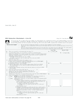 IRA Deduction Worksheet for Form 1040