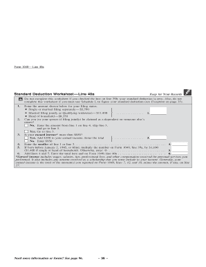IRS Form 1040 Standard Deduction Worksheet