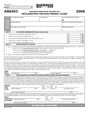 Arkansas Individual Income Tax Declaration for Electronic Filing